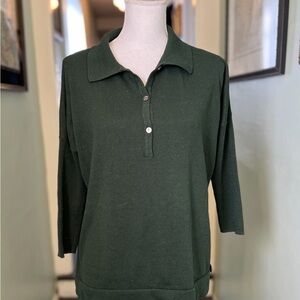 Tuckernuck Polo Shirt Women’s XS/S Green Tencel Linen Knit 3/4 Sleeve